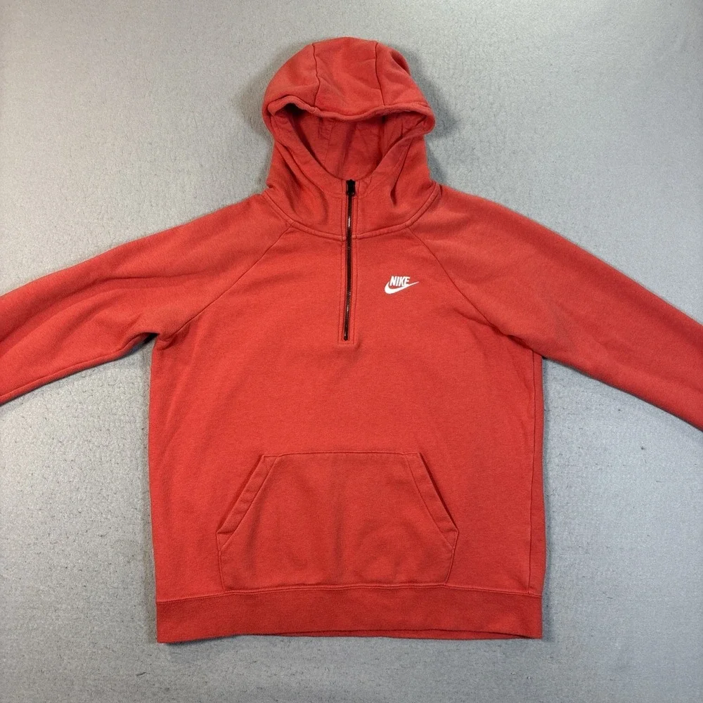 Nike w/ Swoosh Logo‎ Women Large Orange Quarter Zip Hooded Sweatshirt